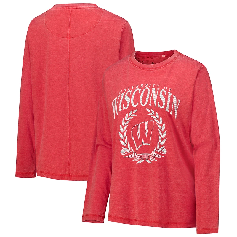 T-shirt à manches longues Pressbox Red Wisconsin Badgers Chandler Olive Leaf Arch pour femmes