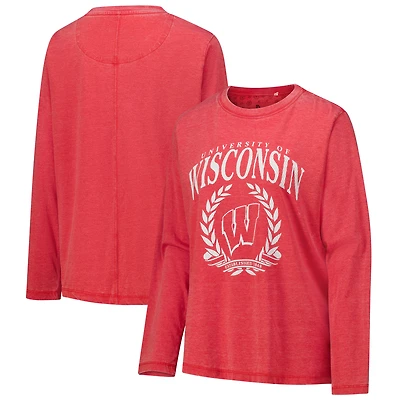 T-shirt à manches longues Pressbox Red Wisconsin Badgers Chandler Olive Leaf Arch pour femmes