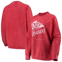 Sweat-shirt à col ras du cou en velours côtelé confortable Pressbox Wisconsin Badgers pour femme, rouge