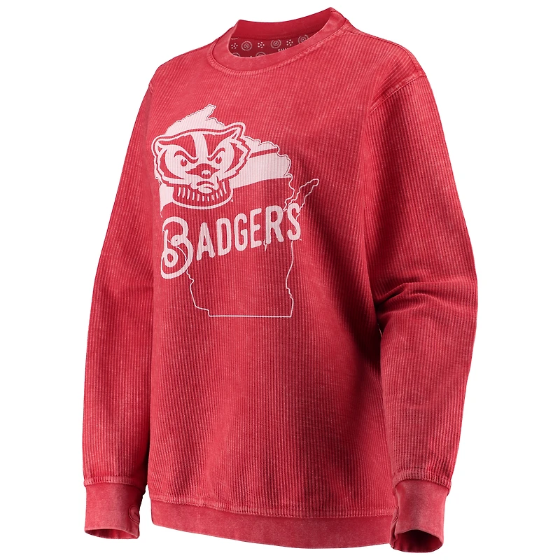 Sweat-shirt à col ras du cou en velours côtelé confortable Pressbox Wisconsin Badgers pour femme, rouge