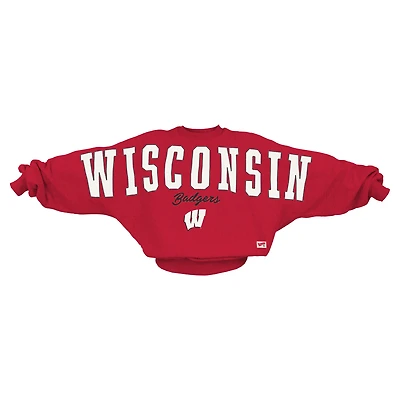 Women's Pressbox  Red Wisconsin Badgers Flannigan Oversized Dolman Pullover Sweatshirt