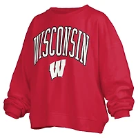 Women's Pressbox Red Wisconsin Badgers Janise Arch Over Logo Waist Length Oversized Pullover Sweatshirt