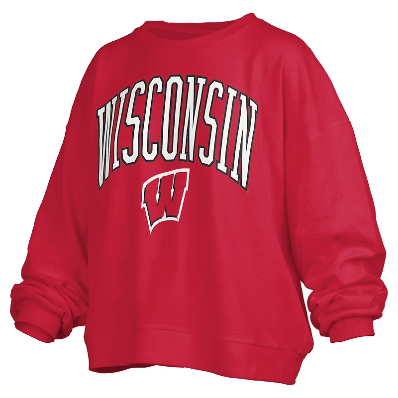 Sweat-shirt surdimensionné à manches longues pour femme avec logo Janise Arch Over Pressbox Red Wisconsin Badgers
