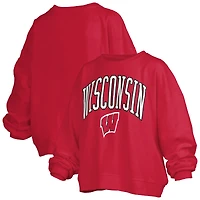 Sweat-shirt surdimensionné à manches longues pour femme avec logo Janise Arch Over Pressbox Red Wisconsin Badgers