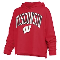 Women's Pressbox  Red Wisconsin Badgers Nelson Arch Over Logo Long Sleeve Hooded Slub T-Shirt