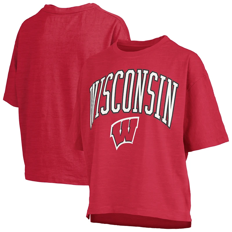Women's Pressbox Red Wisconsin Badgers Nelson Arch Over Logo Waist Length Oversized Slub T-Shirt