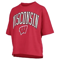 T-shirt surdimensionné rouge pour femme avec logo Arch des Wisconsin Badgers et imprimé Pressbox