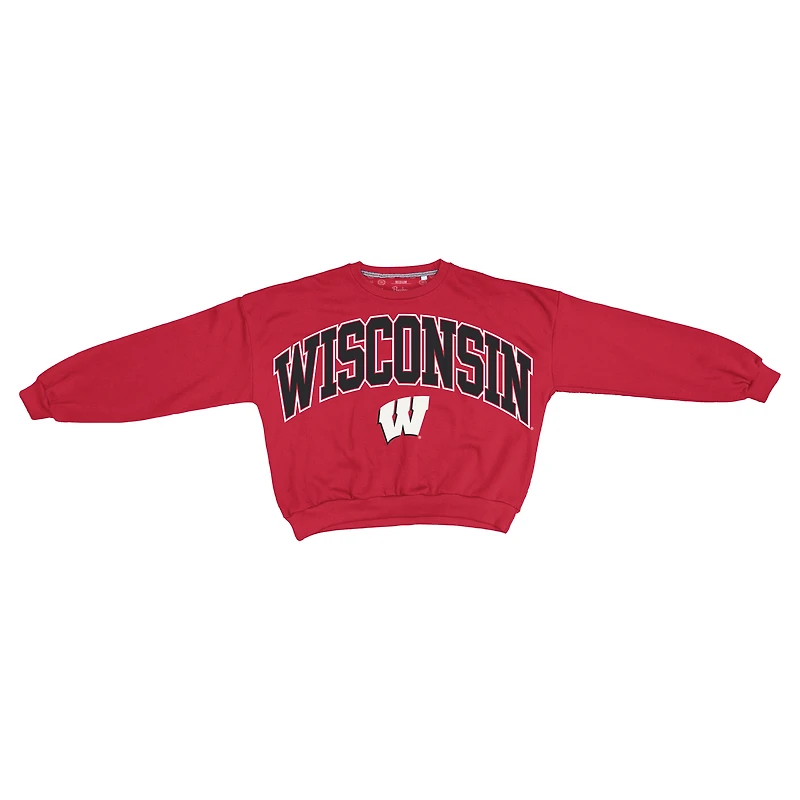 Sweat-shirt surdimensionné Janice pour femme, longueur taille, rouge, des Wisconsin Badgers de Pressbox