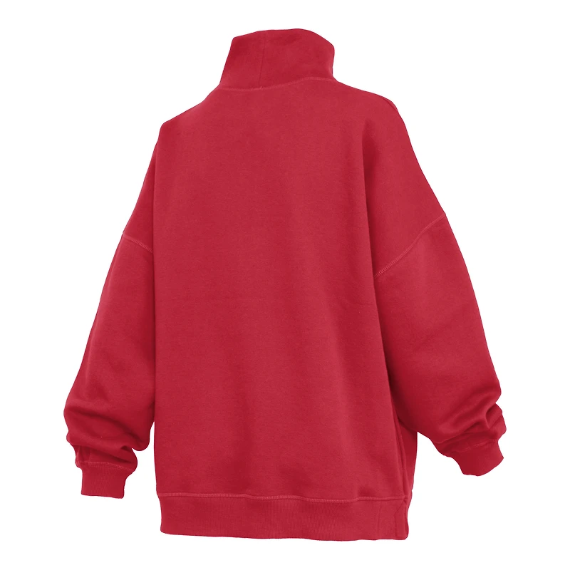 Women's Pressbox Red Wisconsin Badgers Oversized Mock Neck Sweatshirt