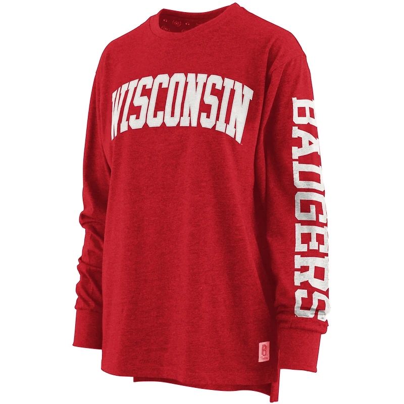 T-shirt à manches longues Pressbox Wisconsin Badgers taille plus rouge pour femme Two-Hit Canyon