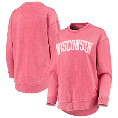 Sweat-shirt à enfiler rouge Pressbox Wisconsin Badgers délavage vintage pour femme