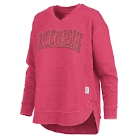 Women's Pressbox Red Wisconsin Badgers Westin Poncho V-Neck Pullover Sweatshirt