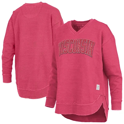 Women's Pressbox Red Wisconsin Badgers Westin Poncho V-Neck Pullover Sweatshirt