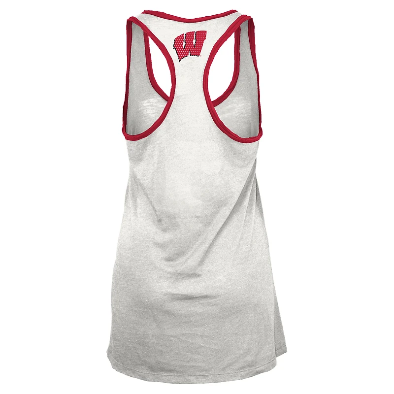 Women's Pressbox White/Red Wisconsin Badgers Tracy Racerback Burnout Tank Top
