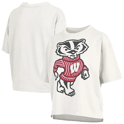 Women's Pressbox  White Wisconsin Badgers Big Canvas Puff Castillo Motley Slub T-Shirt