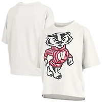 Women's Pressbox  White Wisconsin Badgers Big Canvas Puff Castillo Motley Slub T-Shirt