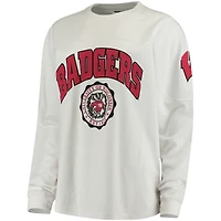 Haut à manches longues oversize Edith blanc Pressbox Wisconsin Badgers pour femmes