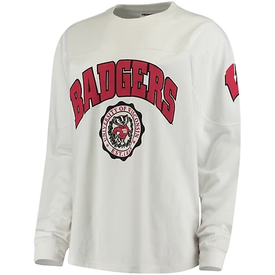 Haut à manches longues oversize Edith blanc Pressbox Wisconsin Badgers pour femmes