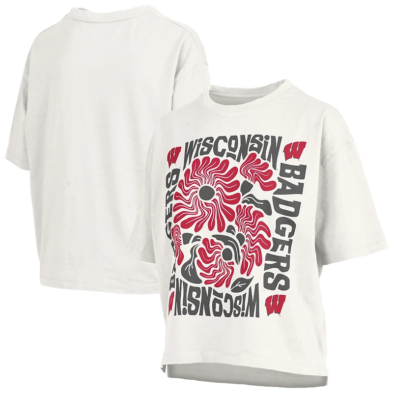 Women's Pressbox White Wisconsin Badgers Elena Oversized Slub T-Shirt
