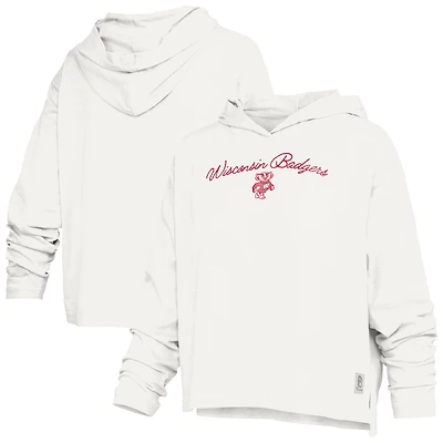 Women's Pressbox  White Wisconsin Badgers Faye Long Sleeve Hooded Slub T-Shirt