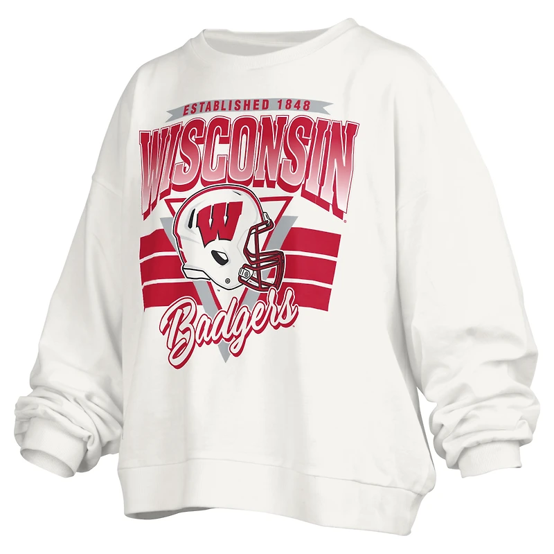 Sweat-shirt surdimensionné à logo rétro Janice pour femme Pressbox White Wisconsin Badgers