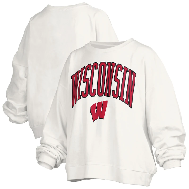 Women's Pressbox White Wisconsin Badgers Janise Fleece Sweatshirt