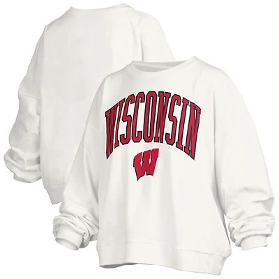 Women's Pressbox  White Wisconsin Badgers Janise Fleece Sweatshirt