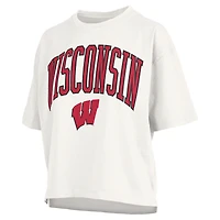 T-shirt oversize à manches longues en laine flammée blanche Pressbox pour femme, Wisconsin Badgers, grandes tailles, Nelson Motley Crew