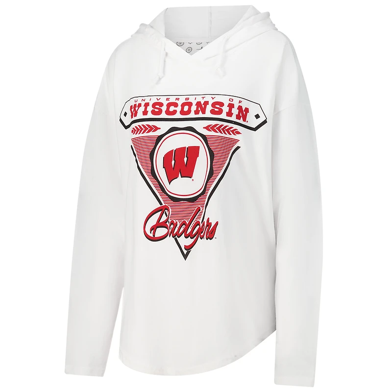 T-shirt à capuche blanc manches longues Pressbox pour femmes des Badgers de San Bruno