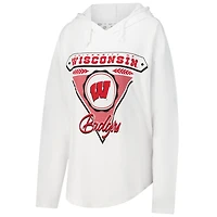 T-shirt à capuche blanc manches longues Pressbox pour femmes des Badgers de San Bruno