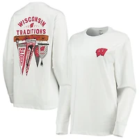Women's Pressbox White Wisconsin Badgers Traditions Pennant Long Sleeve T-Shirt