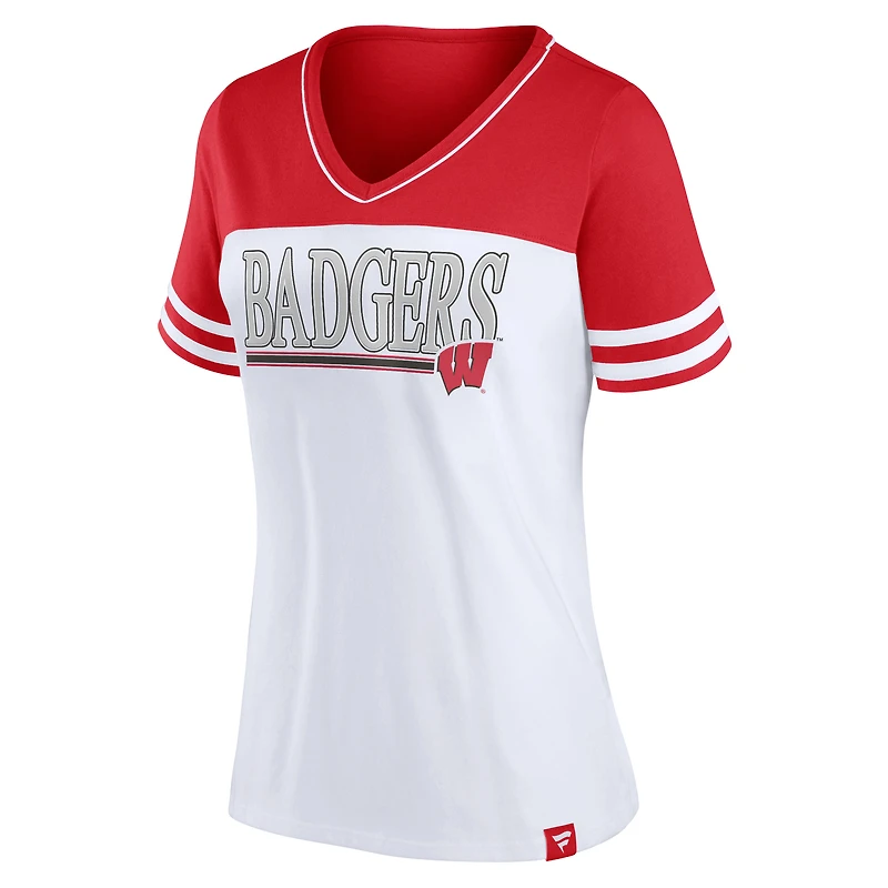 T-shirt à encolure en V pour femme Profile White/Red Wisconsin Badgers Plus Field Game