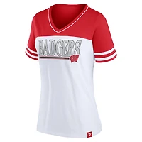 T-shirt à encolure en V pour femme Profile White/Red Wisconsin Badgers Plus Field Game