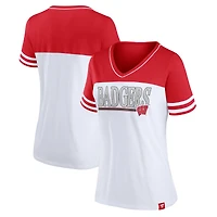 T-shirt à encolure en V pour femme Profile White/Red Wisconsin Badgers Plus Field Game