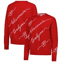Women's Red Wisconsin Badgers Love Note Embroidered Pullover Sweater