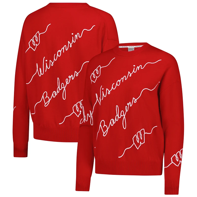 Pull brodé Love Note rouge des Wisconsin Badgers pour femme