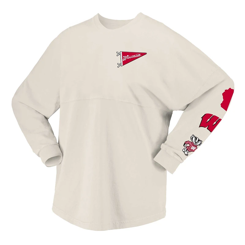 T-shirt à manches longues local Spirit Jersey naturel des Badgers du Wisconsin pour femmes