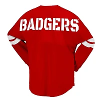 T-shirt à manches longues et col en V pour femme, motif Spirit Jersey, rouge, Wisconsin Badgers