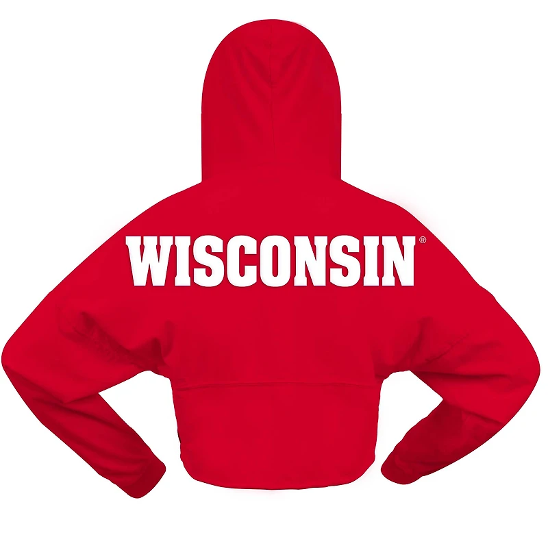 Sweat à capuche court surdimensionné Spirit Jersey Red Wisconsin Badgers pour femmes
