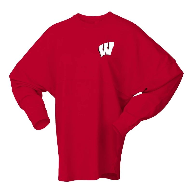 T-shirt oversize à manches longues style preppy pour femme, maillot rouge Spirit des Wisconsin Badgers