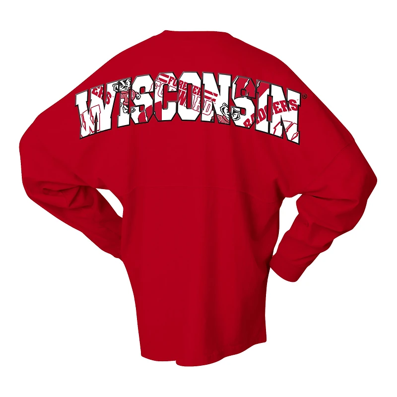 Women's Spirit Jersey Red Wisconsin Badgers Oversized Preppy Long Sleeve T-Shirt