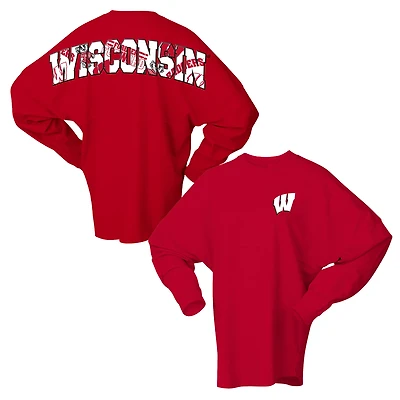 Women's Spirit Jersey Red Wisconsin Badgers Oversized Preppy Long Sleeve T-Shirt