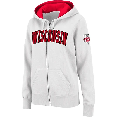 Sweat à capuche entièrement zippé Stadium Athletic pour femmes Wisconsin Badgers, blanc arqué
