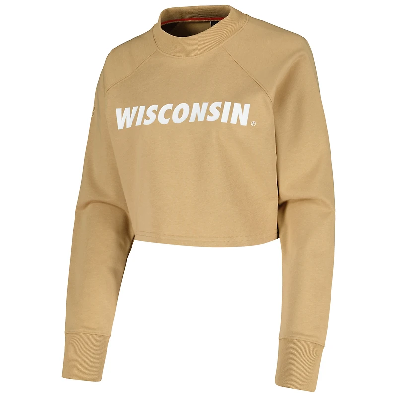 Women's Tan Wisconsin Badgers Raglan Cropped Sweatshirt & Sweatpants Set