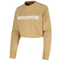 Women's Tan Wisconsin Badgers Raglan Cropped Sweatshirt & Sweatpants Set