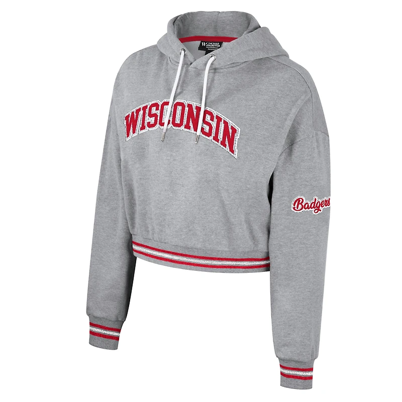 Sweat à capuche court scintillant pour femmes The Wild Collective Heather Grey Wisconsin Badgers