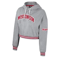 Sweat à capuche court scintillant pour femmes The Wild Collective Heather Grey Wisconsin Badgers