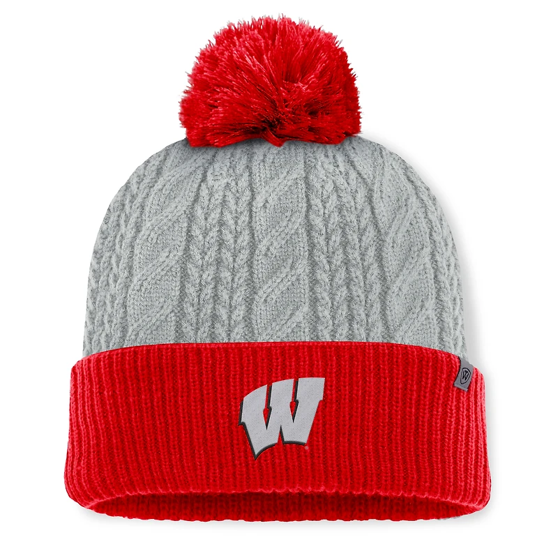 Women's Top of the World Gray/Red Wisconsin Badgers Becca Cuffed Knit Hat with Pom