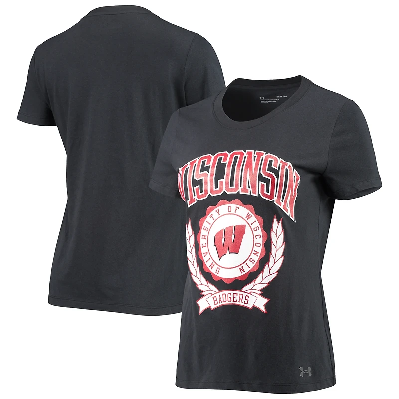 T-shirt Under Armour noir Wisconsin Badgers pour femmes