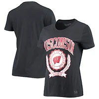 T-shirt Under Armour noir Wisconsin Badgers pour femmes